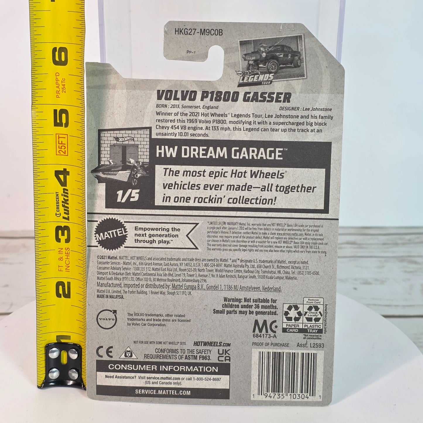 Hot Wheels Volvo P1800 Gasser 2023 HW Dream Garage Toy Car 1/250 Green Legends Tour Winner