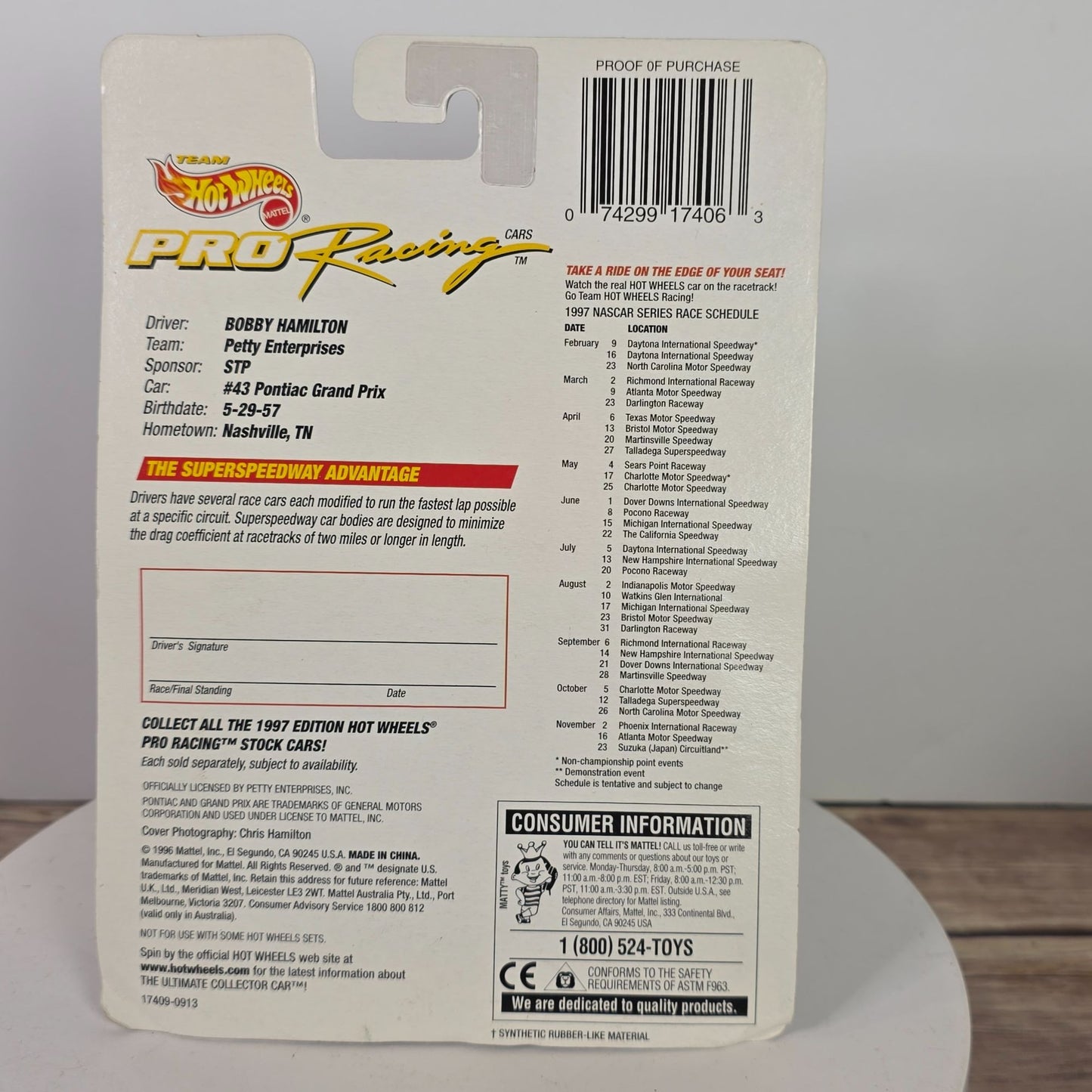 Hot Wheels Pro Racing Bobby Hamilton 1997 Die-Cast Car 1:64 Scale Superspeedway Edition Limited Edition