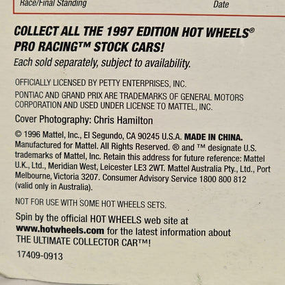 Hot Wheels Pro Racing Bobby Hamilton 1997 Die-Cast Car 1:64 Scale Superspeedway Edition Limited Edition