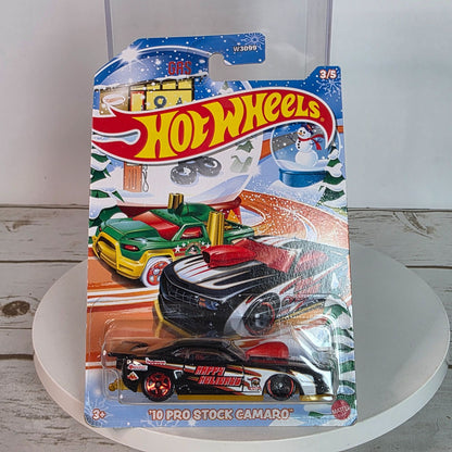 Hot Wheels 10 Pro Stock Camaro Die-Cast Car Christmas Edition 3/5 Sealed Card W3099
