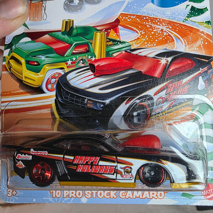 Hot Wheels 10 Pro Stock Camaro Die-Cast Car Christmas Edition 3/5 Sealed Card W3099