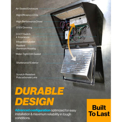 Outdoor LED Wall Pack Light Sunco 7600 Lumens 60W Aluminum Polycarbonate Dimmable 0-10V 17-Year Lifespan IP65 Brown