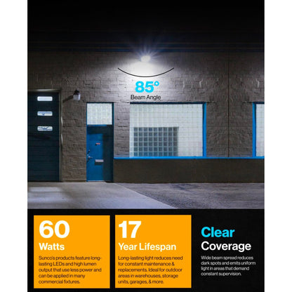 Outdoor LED Wall Pack Light Sunco 7600 Lumens 60W Aluminum Polycarbonate Dimmable 0-10V 17-Year Lifespan IP65 Brown