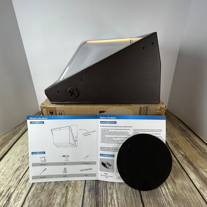 Outdoor LED Wall Pack Light Sunco 7600 Lumens 60W Aluminum Polycarbonate Dimmable 0-10V 17-Year Lifespan IP65 Brown