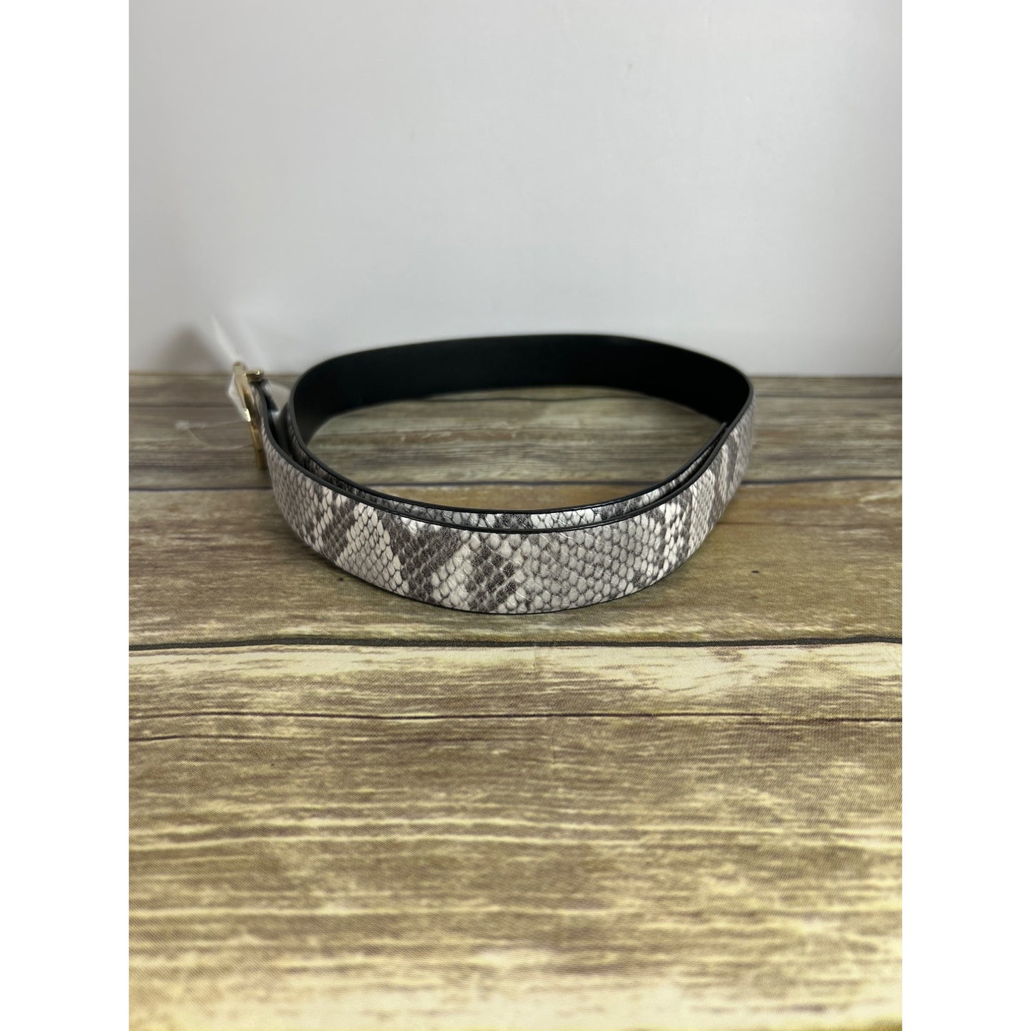 Calvin Klein Womens Snake Print Belt With Gold Buckle Synthetic Leather Size S Black/Gray