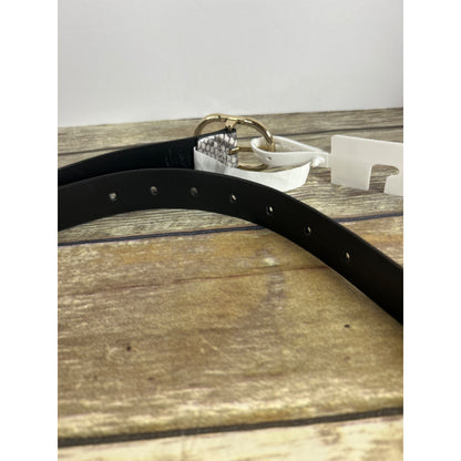 Calvin Klein Womens Snake Print Belt With Gold Buckle Synthetic Leather Size S Black/Gray