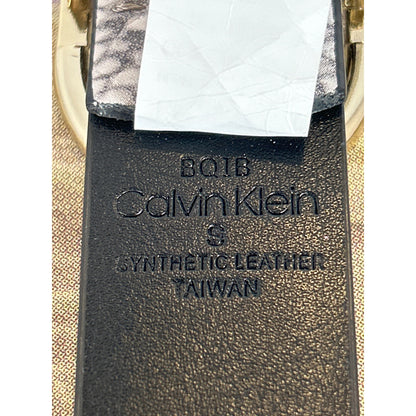 Calvin Klein Womens Snake Print Belt With Gold Buckle Synthetic Leather Size S Black/Gray