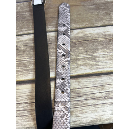 Calvin Klein Womens Snake Print Belt With Gold Buckle Synthetic Leather Size S Black/Gray