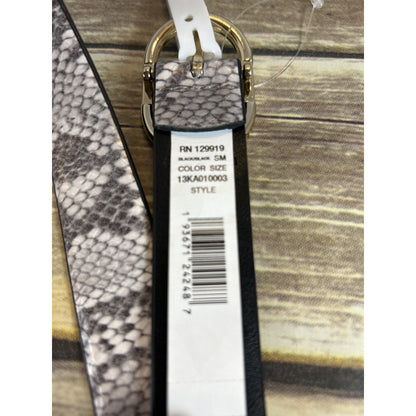 Calvin Klein Womens Snake Print Belt With Gold Buckle Synthetic Leather Size S Black/Gray