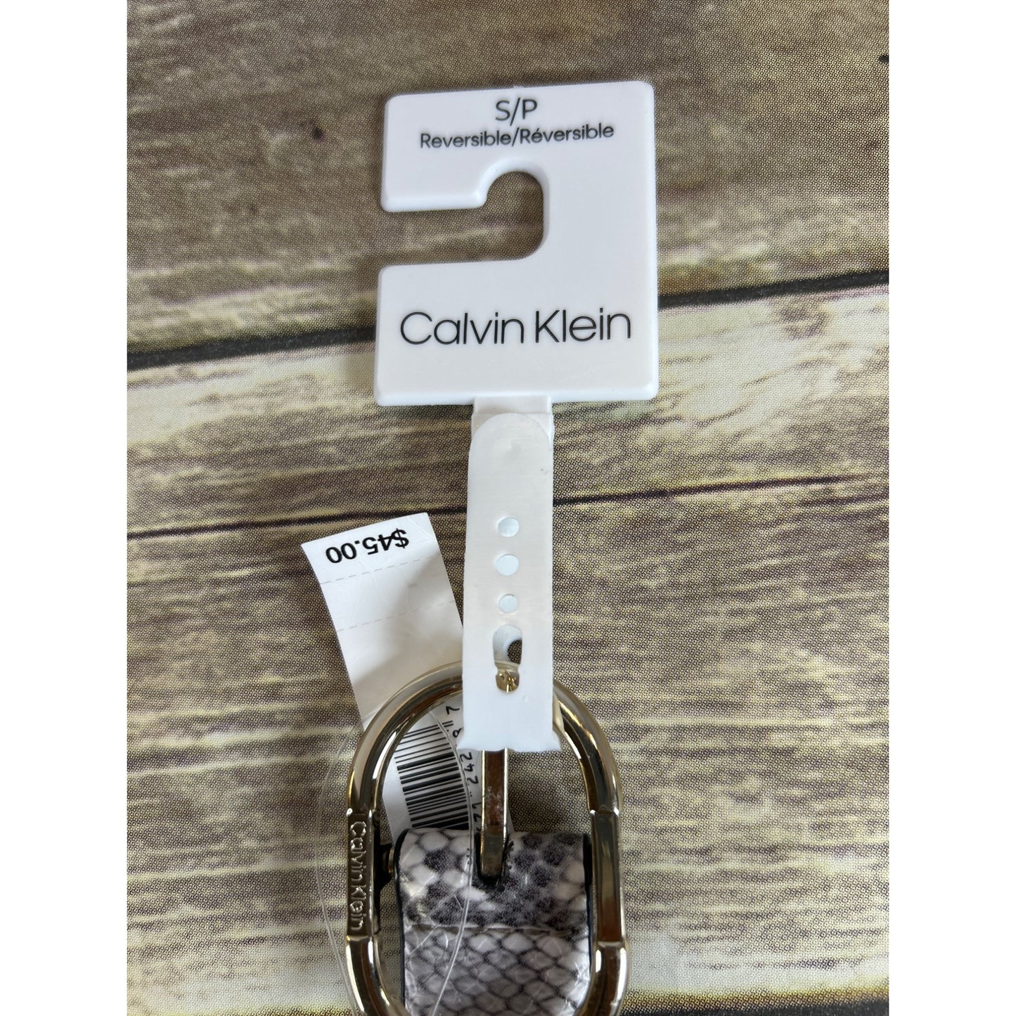 Calvin Klein Womens Snake Print Belt With Gold Buckle Synthetic Leather Size S Black/Gray