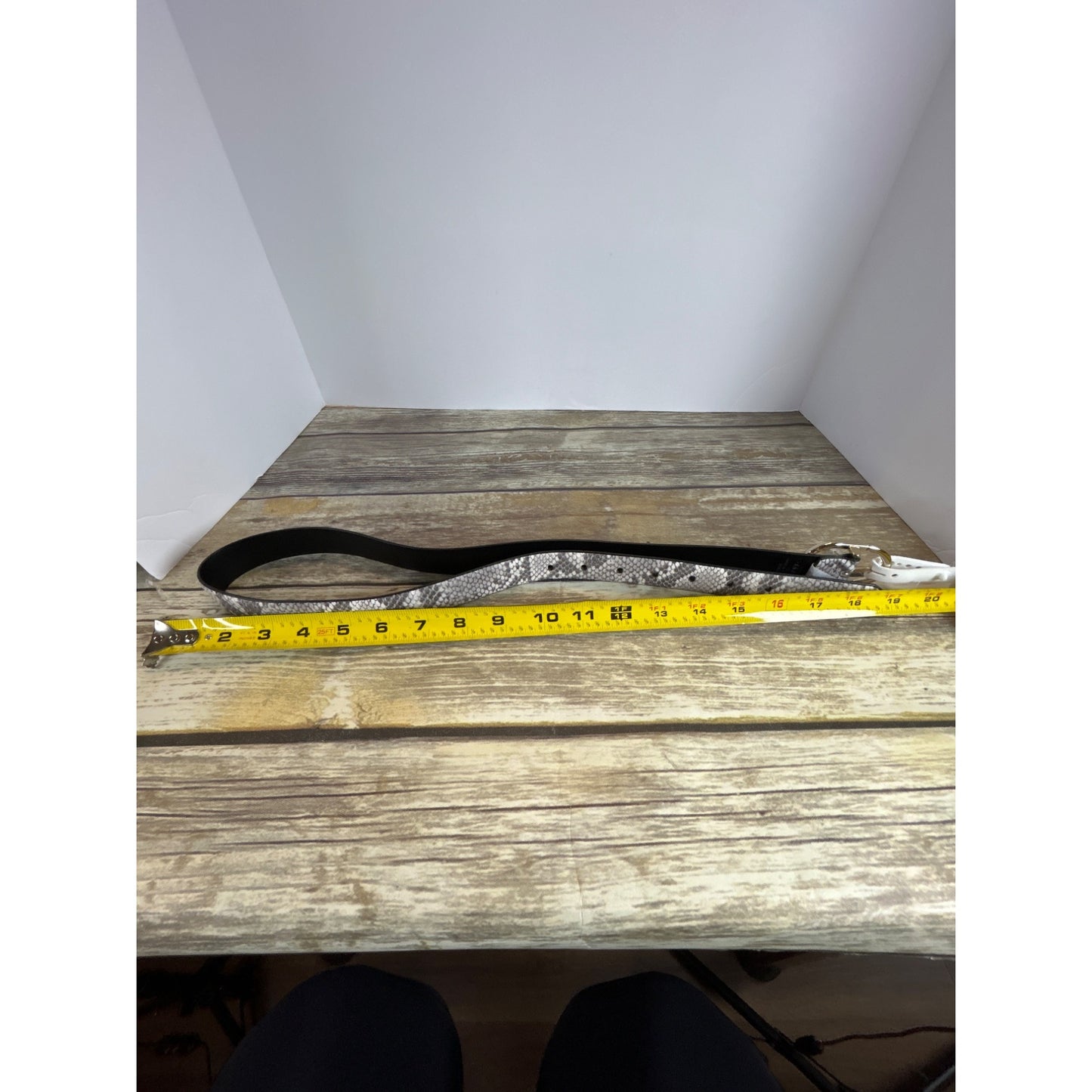 Calvin Klein Womens Snake Print Belt With Gold Buckle Synthetic Leather Size S Black/Gray