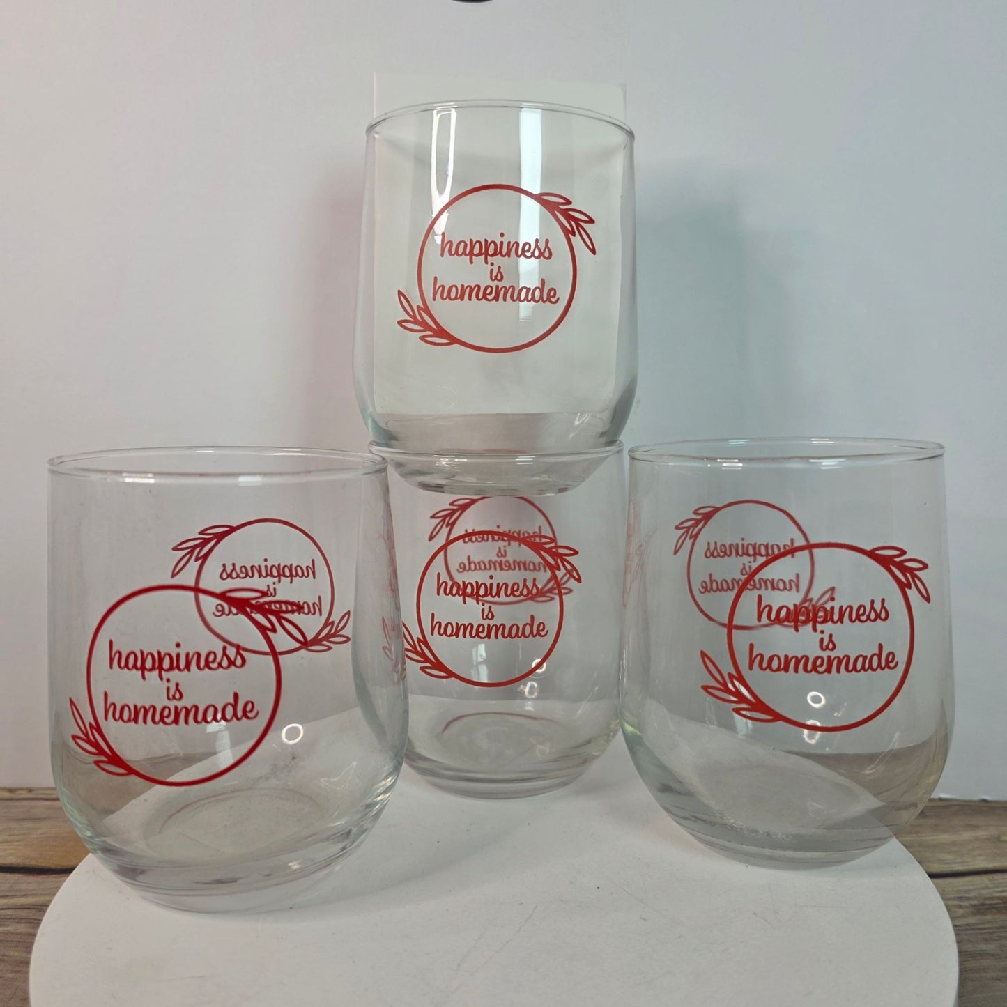 Chic "Happiness is Homemade" Stemless Wine Glasses Set of 4 NWT