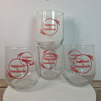 Chic "Happiness is Homemade" Stemless Wine Glasses Set of 4 NWT