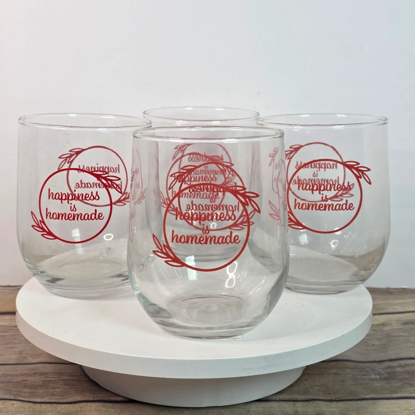 Chic "Happiness is Homemade" Stemless Wine Glasses Set of 4 NWT