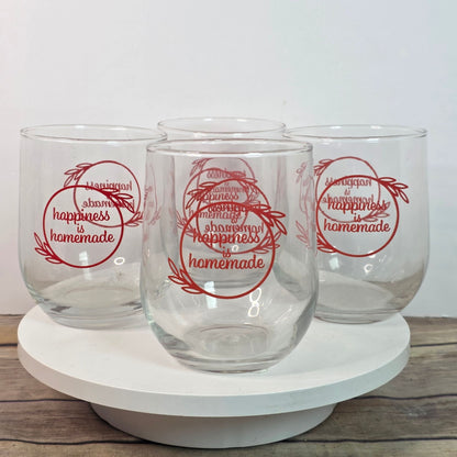 Chic "Happiness is Homemade" Stemless Wine Glasses Set of 4 NWT