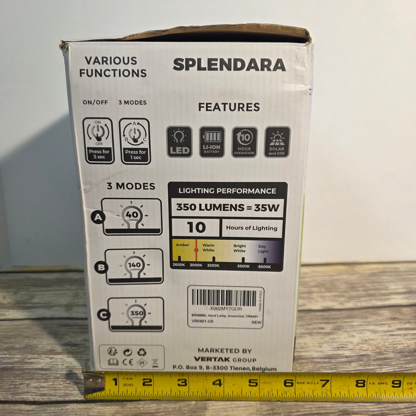 NIOB New BRIMMEL Splendara Outdoor Rechargeable Light 350 Lumens 3 Settings