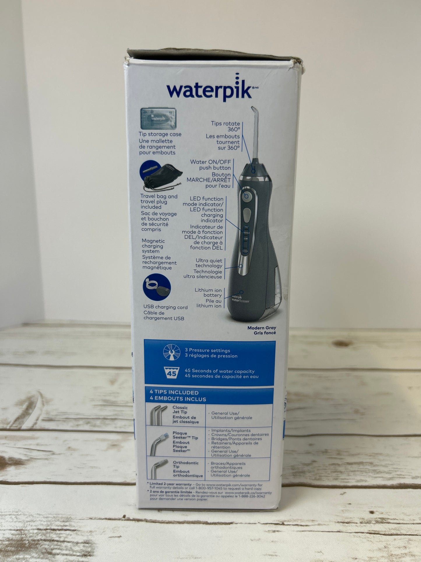 Waterpik Cordless Advanced 2.0 Water Flosser For Teeth, Gums, Braces, Dental Care With Travel Bag and 4 Tips, ADA Accepted, Rechargeable, Portable, and Waterproof, Gray WP-587