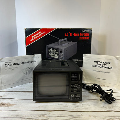Vintage 1989 IMA 5.5” Hi-Tech Portable Television Black & White TV 55RWB