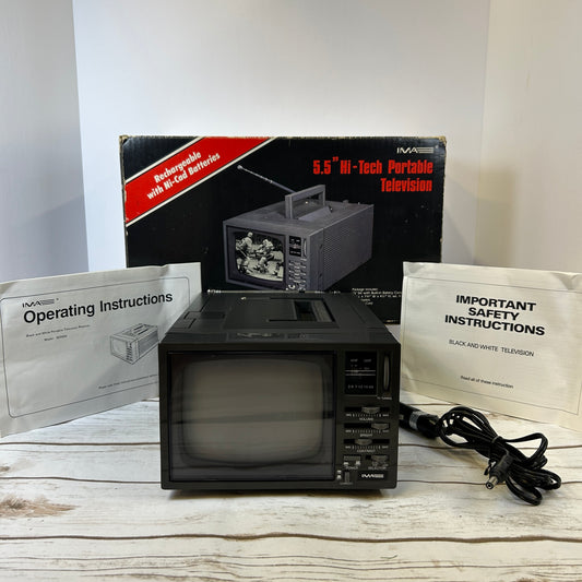 Vintage 1989 IMA 5.5” Hi-Tech Portable Television Black & White TV 55RWB