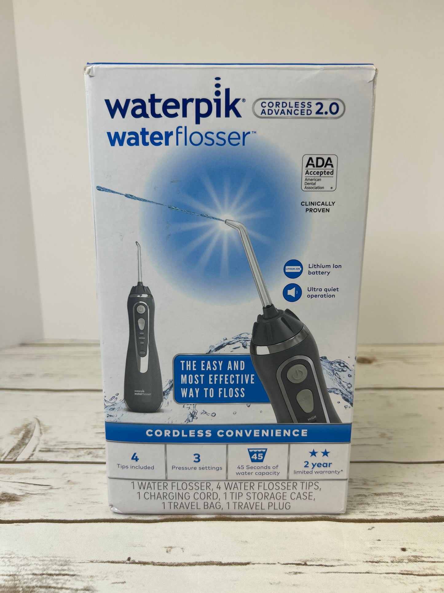 Waterpik Cordless Advanced 2.0 Water Flosser For Teeth, Gums, Braces, Dental Care With Travel Bag and 4 Tips, ADA Accepted, Rechargeable, Portable, and Waterproof, Gray WP-587