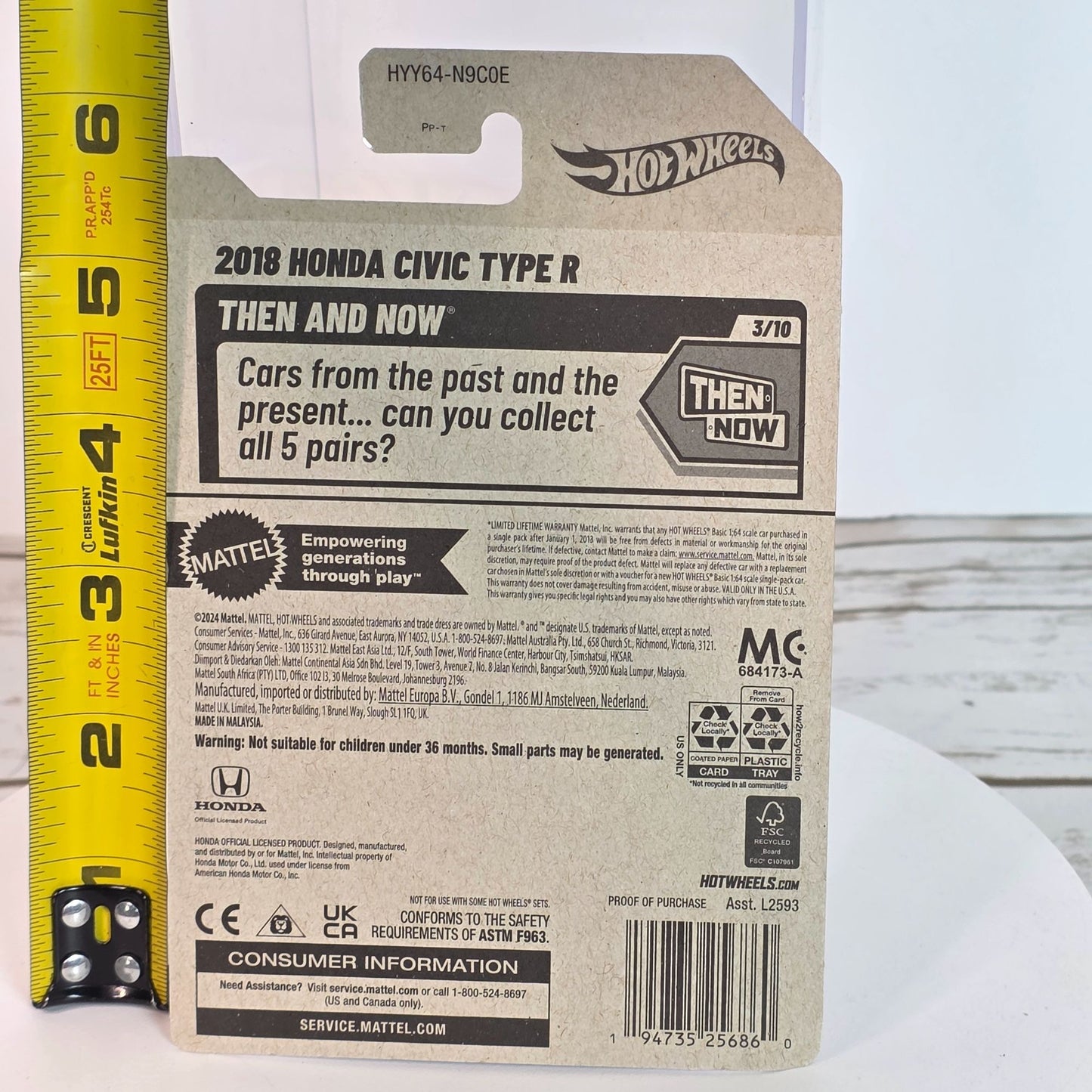 Hot Wheels 2018 Honda Civic Type R Diecast Model Car 1:64 Scale Collectible