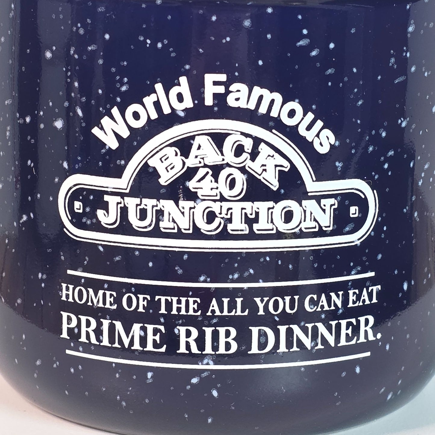 Vintage World Famous Back 40 Junction Blue Ceramic Mug