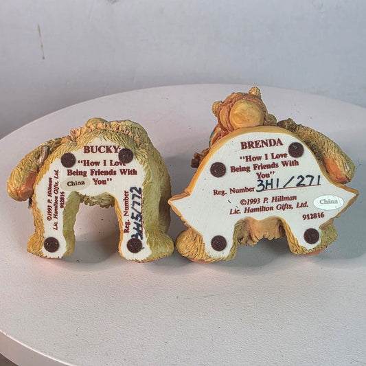 Vintage Bucky & Brenda Hamilton Gifts Figurines 1993 How I Love Being Friends With You 3" Resin Bears