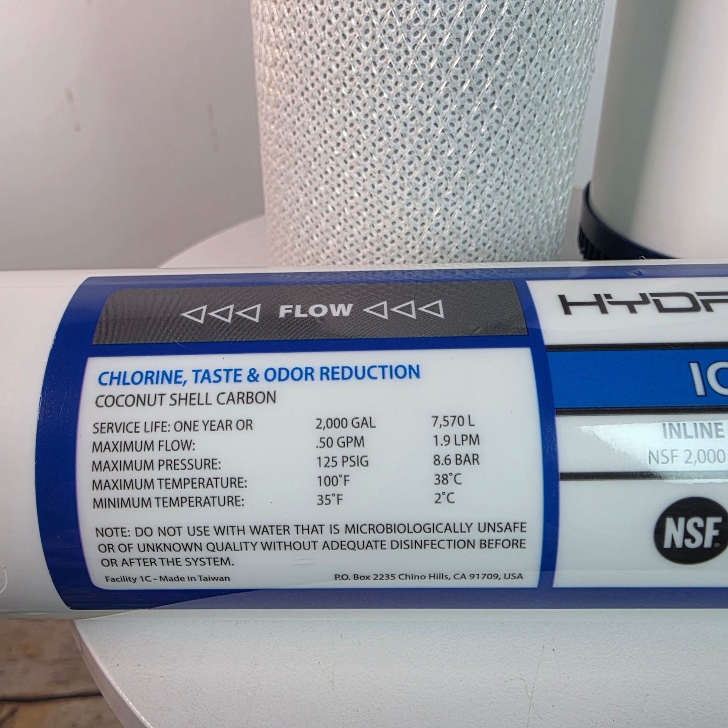 Hydronix ICF-10 Inline Coconut Filter NSF 2000 Gal 2 X 10 1/4 FNPT Chlorine Odor Reduction