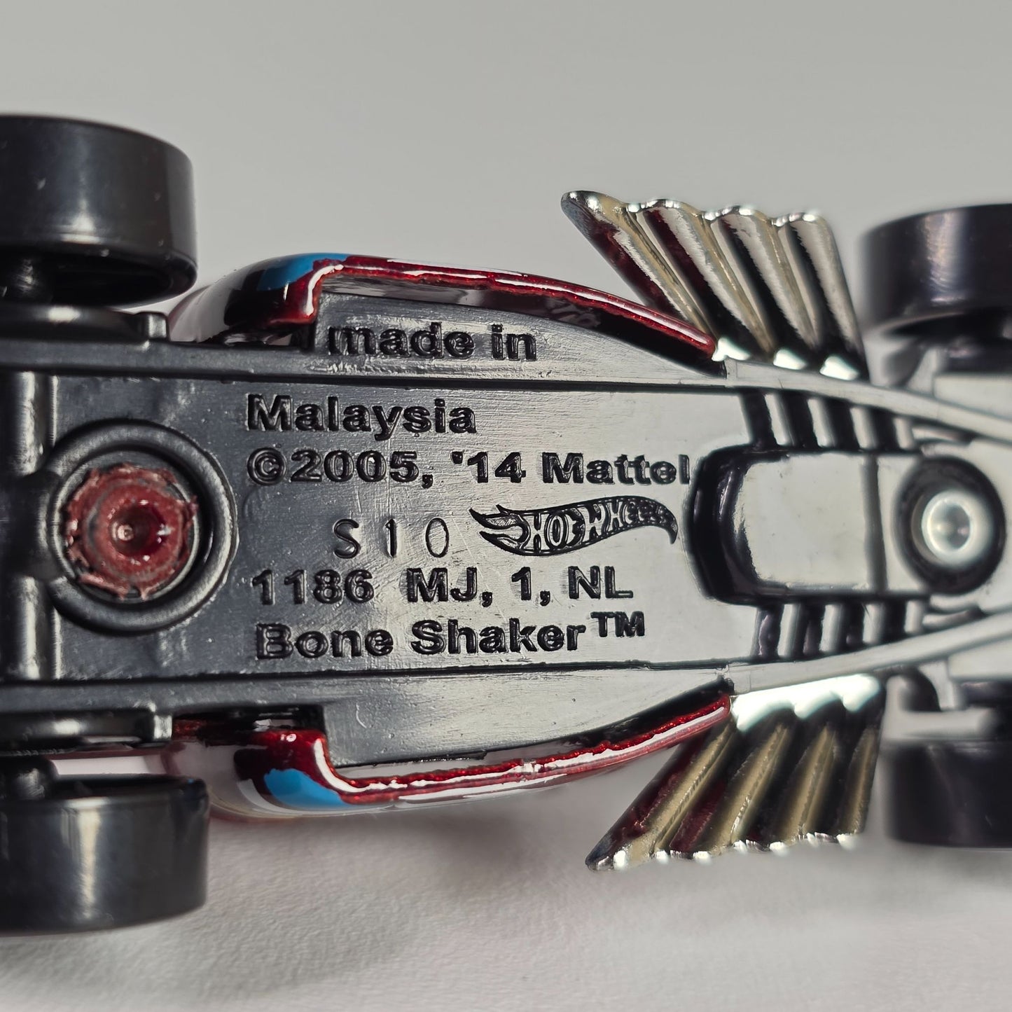 2005 Hot Wheels Bone Shaker Red Die-Cast Car With Skull Grill & Chrome Details