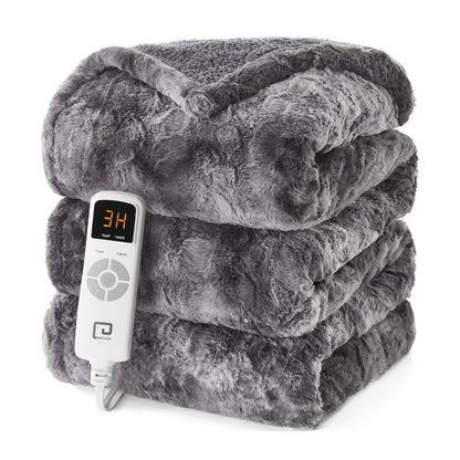 Eheyciga Faux Fur Heated Electric Blanket Grey Throw