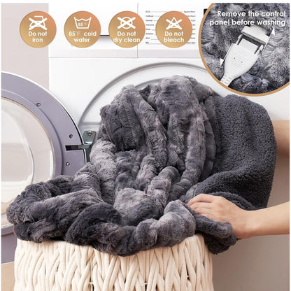 Eheyciga Faux Fur Heated Electric Blanket Grey Throw