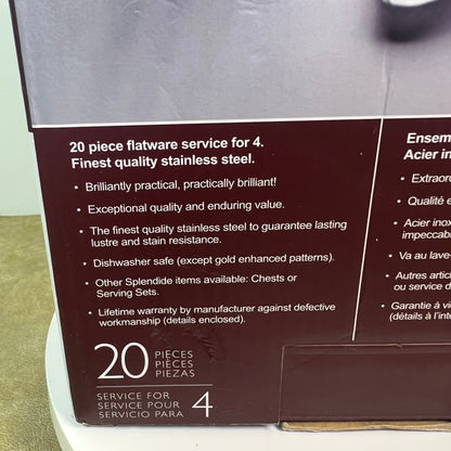 New NIB David Shaw Splendide 20 Piece Stainless Steel Flatware Set Style# 9850504