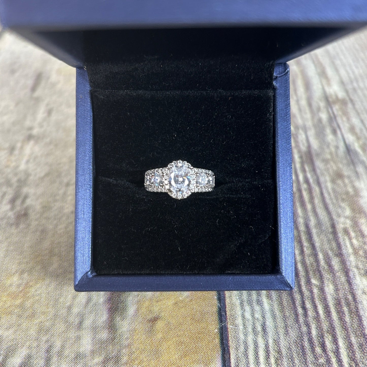 Italo Halo Half Eternity Multi Row Oval Cut Bridal Wedding Ring