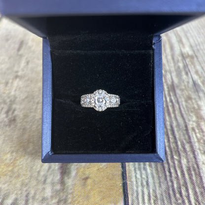 Italo Halo Half Eternity Multi Row Oval Cut Bridal Wedding Ring