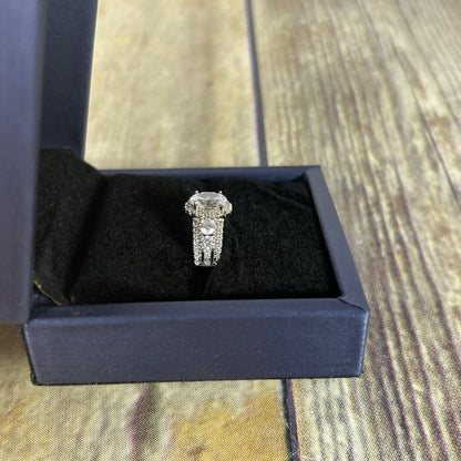 Italo Halo Half Eternity Multi Row Oval Cut Bridal Wedding Ring