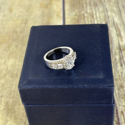 Italo Halo Half Eternity Multi Row Oval Cut Bridal Wedding Ring