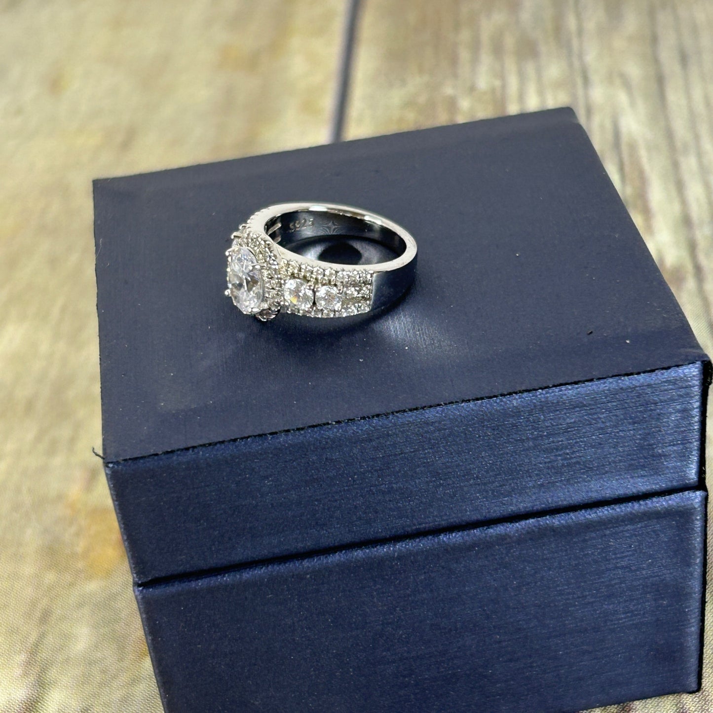 Italo Halo Half Eternity Multi Row Oval Cut Bridal Wedding Ring