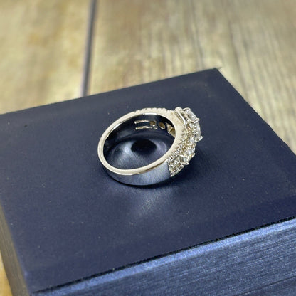 Italo Halo Half Eternity Multi Row Oval Cut Bridal Wedding Ring