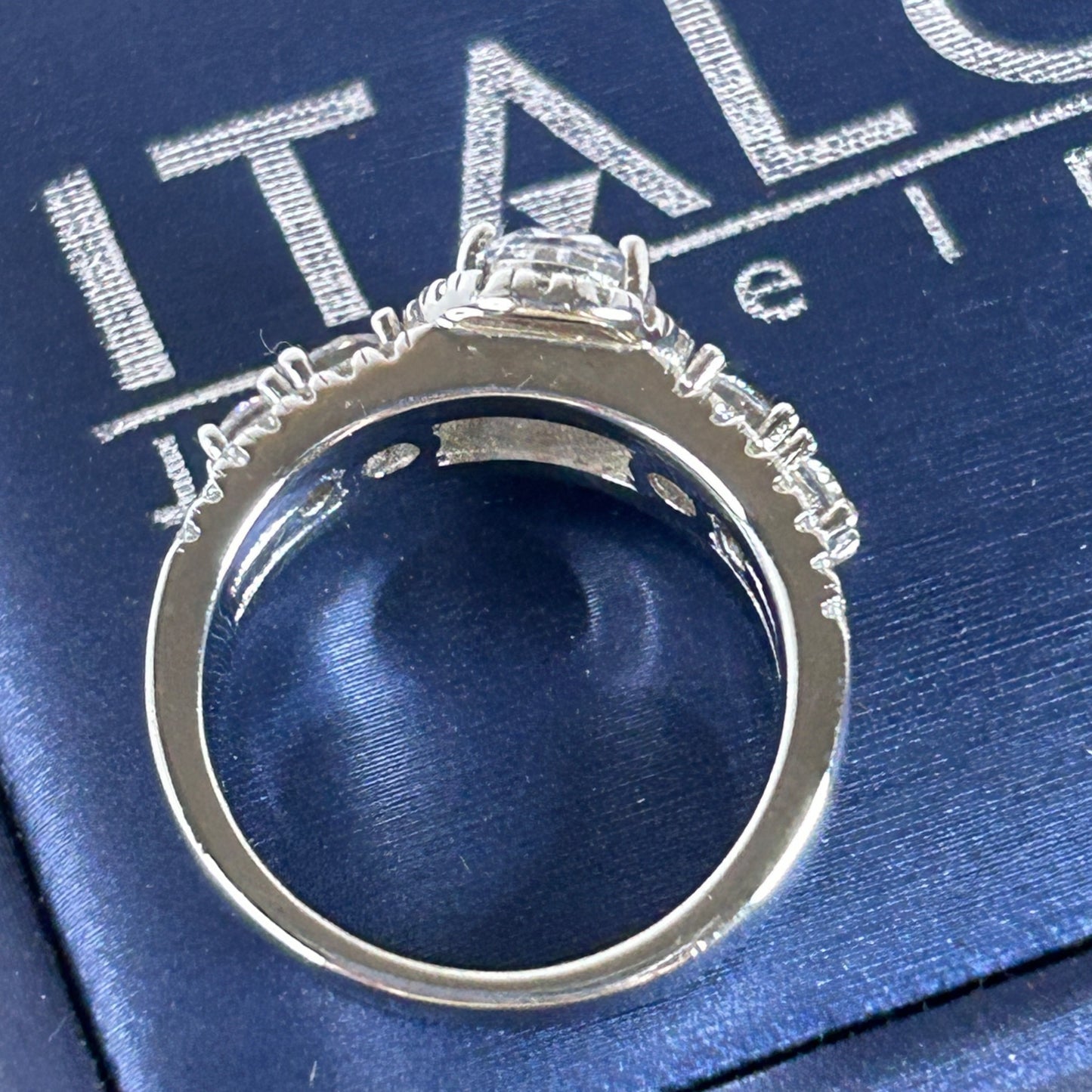 Italo Halo Half Eternity Multi Row Oval Cut Bridal Wedding Ring