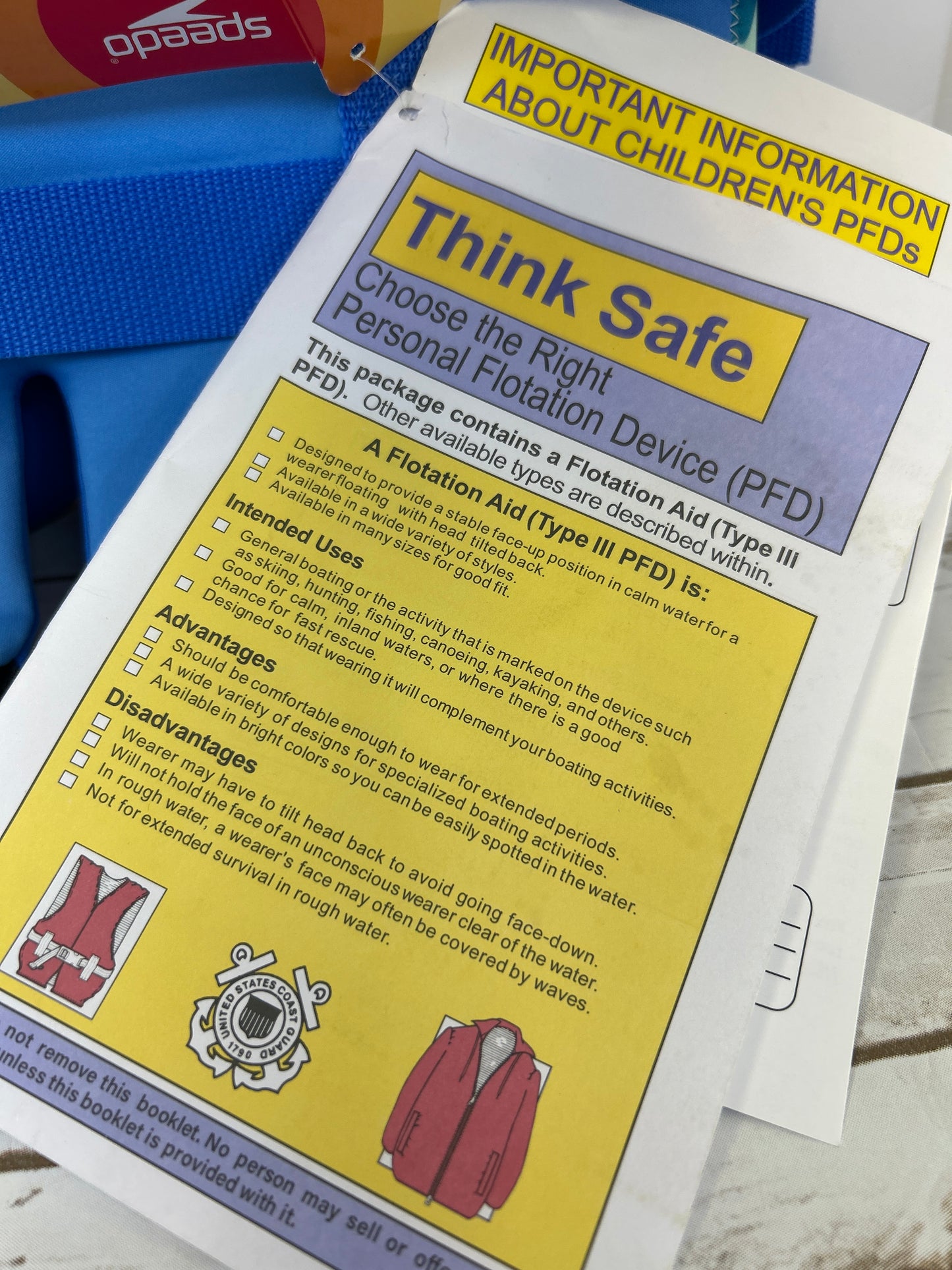 NWT New Speedo Youth PFD Life Jacket Vest Blue Sketch Stripe. 50-90 lbs