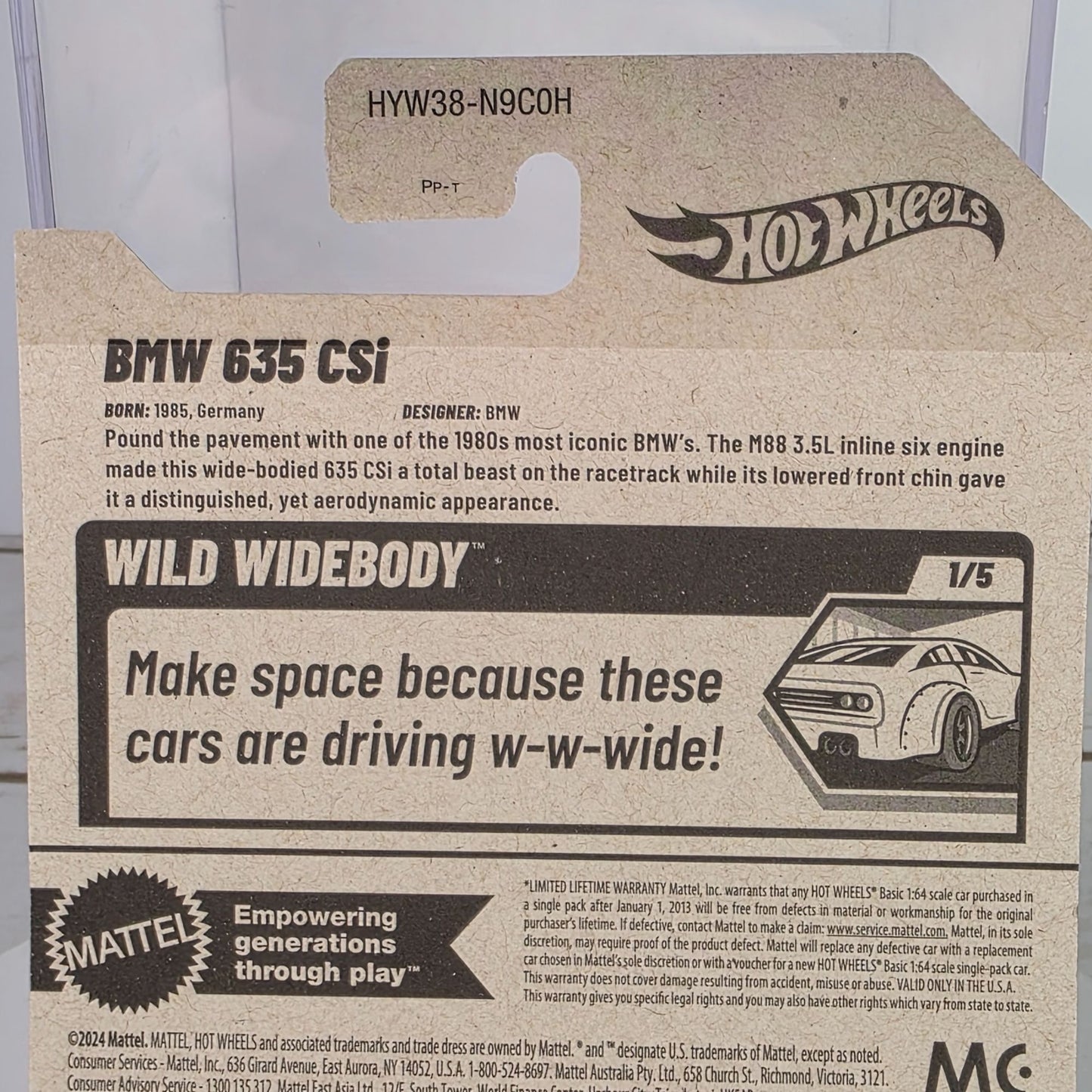 Hot Wheels BMW 635 CSi 2025 Collectible Die-Cast Car 1:5 Wild Widebody Series Black W/Gold Accents 185/250 Limited Edition