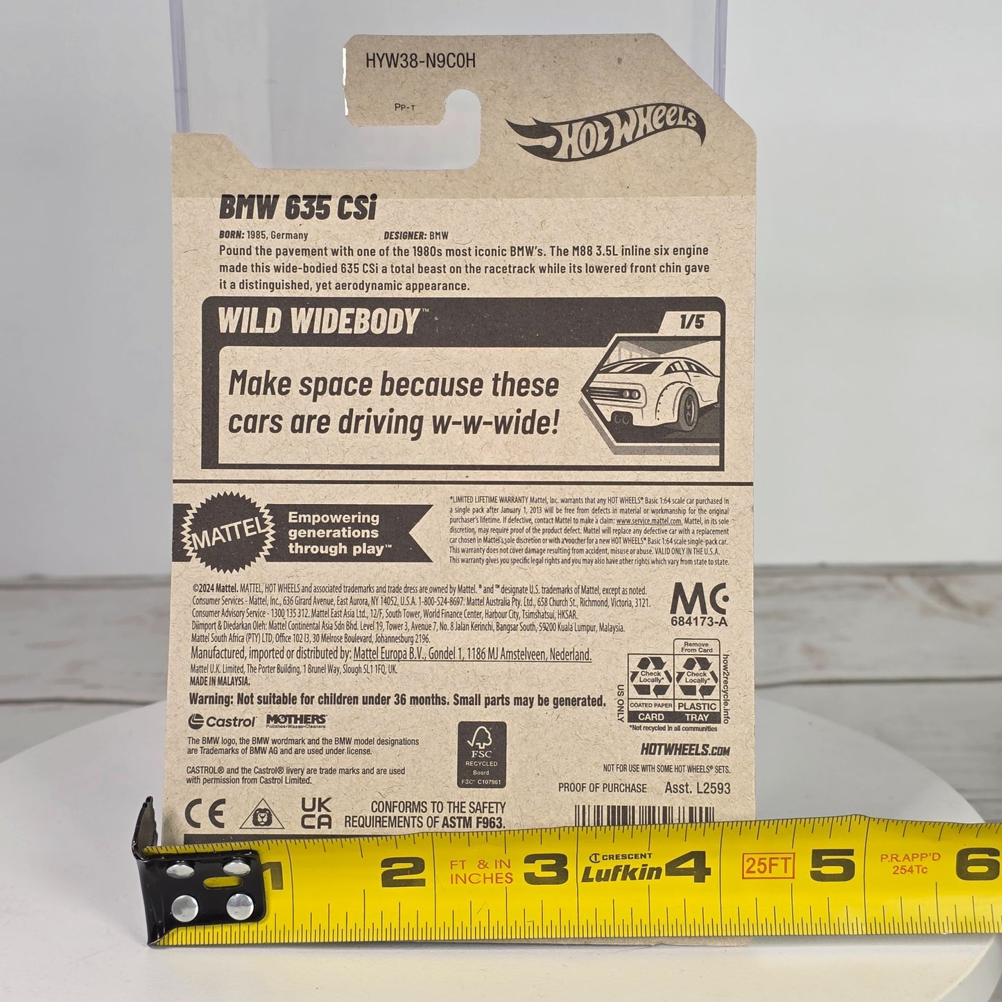 Hot Wheels BMW 635 CSi 2025 Collectible Die-Cast Car 1:5 Wild Widebody Series Black W/Gold Accents 185/250 Limited Edition