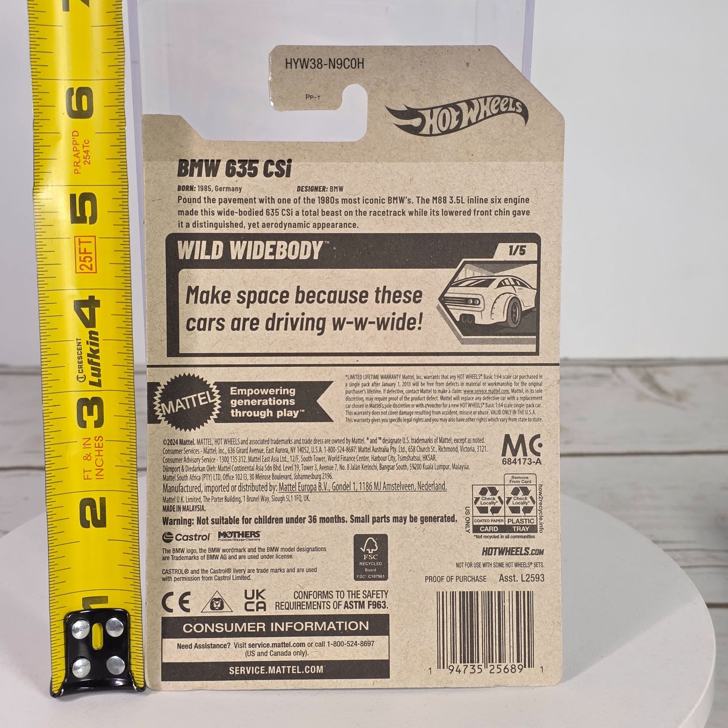 Hot Wheels BMW 635 CSi 2025 Collectible Die-Cast Car 1:5 Wild Widebody Series Black W/Gold Accents 185/250 Limited Edition