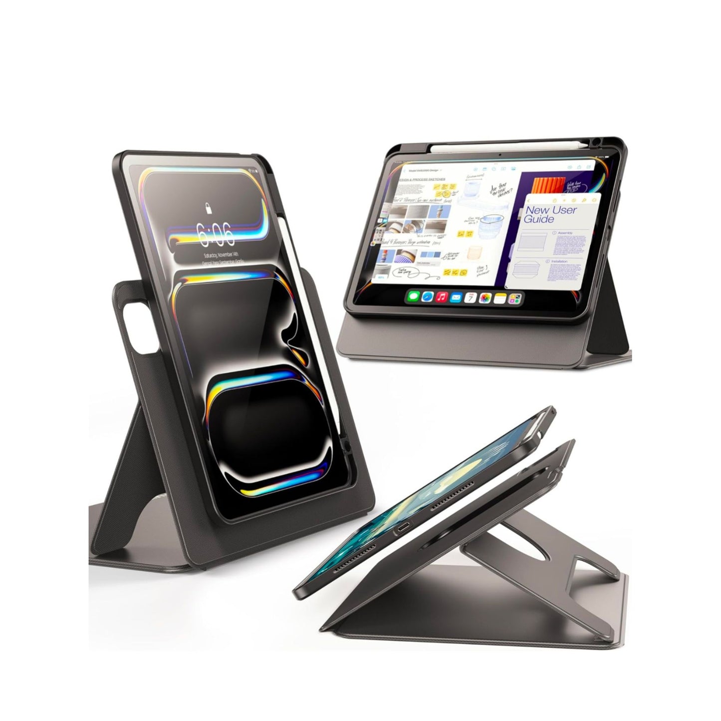 Infiland 360° Rotating Black Crystal Acrylic Transparent Back Protective Case For iPad Pro 12.9 Inch