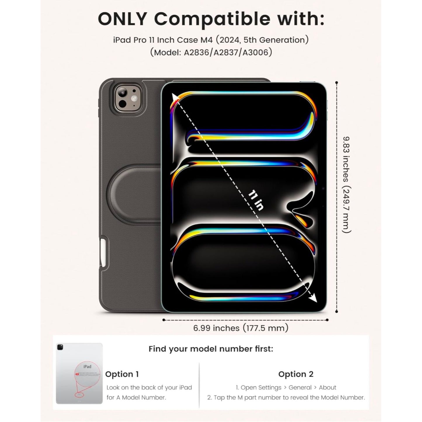 Infiland 360° Rotating Black Crystal Acrylic Transparent Back Protective Case For iPad Pro 12.9 Inch