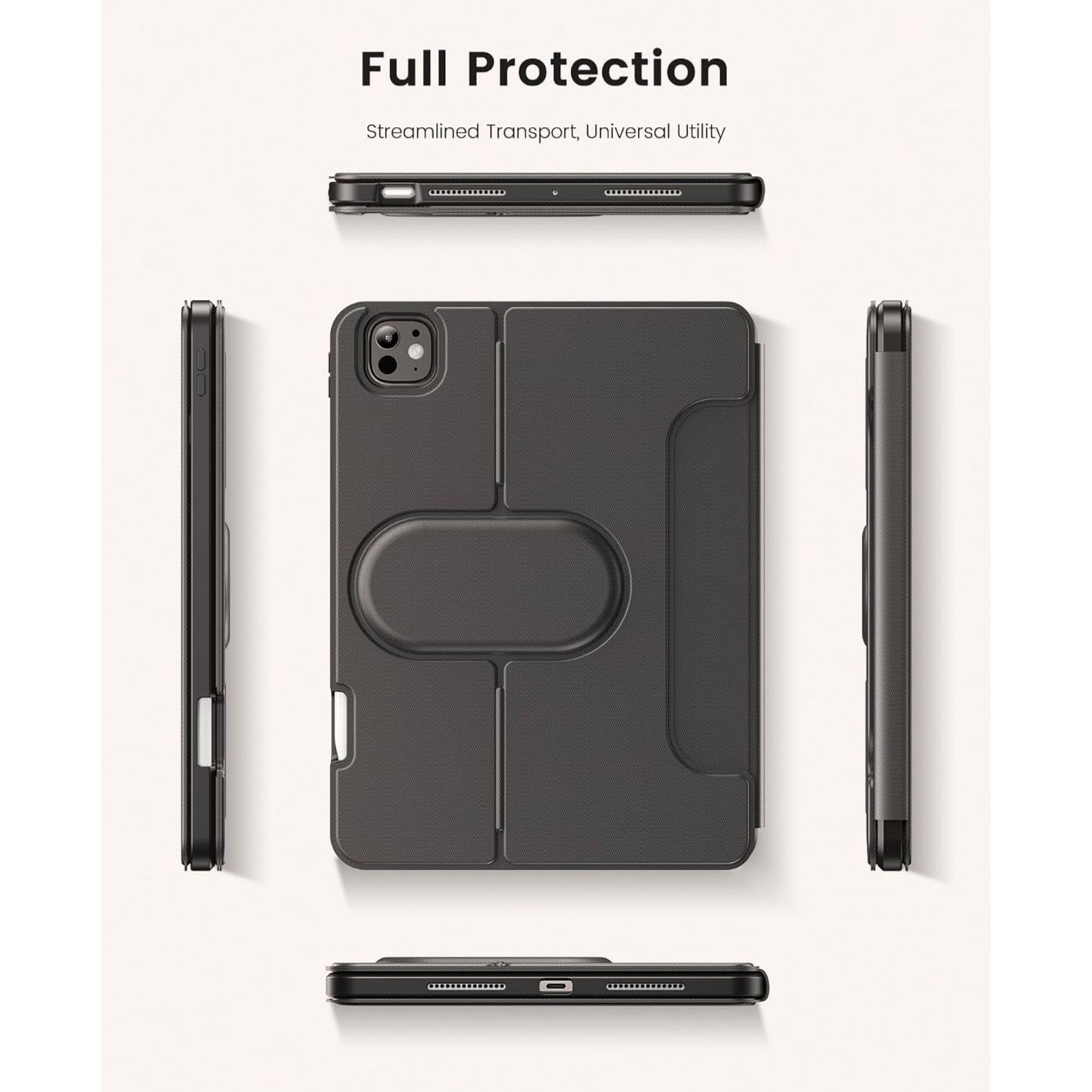 Infiland 360° Rotating Black Crystal Acrylic Transparent Back Protective Case For iPad Pro 12.9 Inch