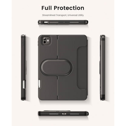 Infiland 360° Rotating Black Crystal Acrylic Transparent Back Protective Case For iPad Pro 12.9 Inch