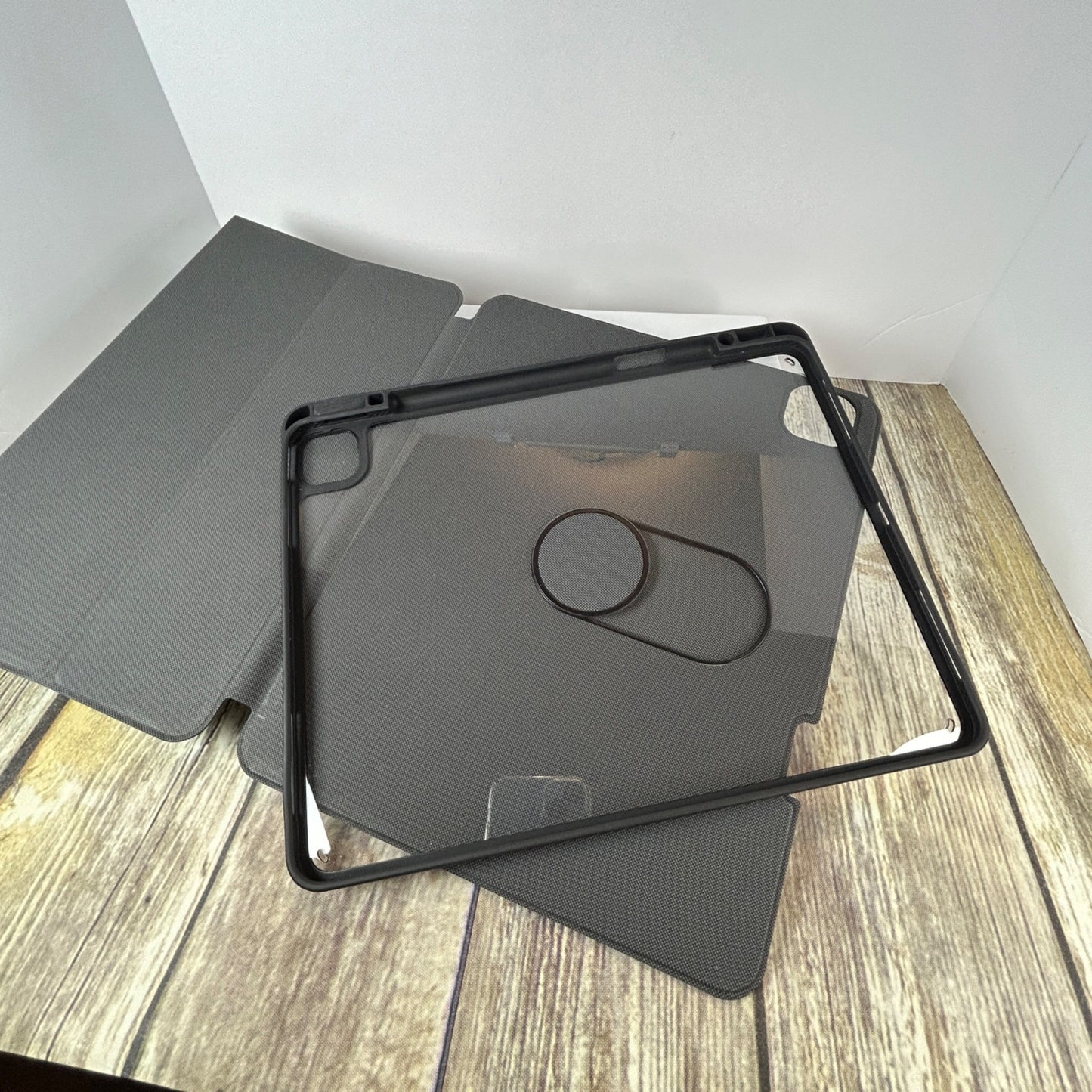 Infiland 360° Rotating Black Crystal Acrylic Transparent Back Protective Case For iPad Pro 12.9 Inch