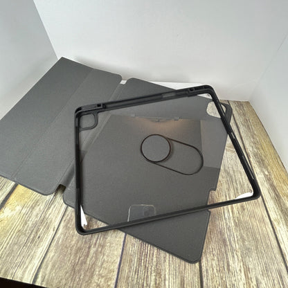 Infiland 360° Rotating Black Crystal Acrylic Transparent Back Protective Case For iPad Pro 12.9 Inch