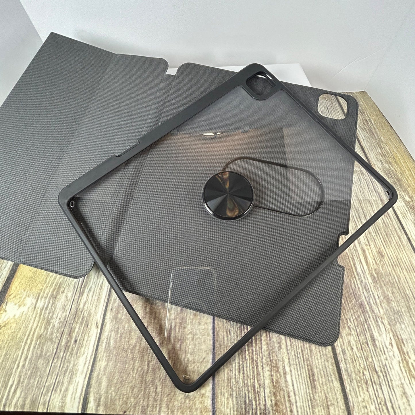 Infiland 360° Rotating Black Crystal Acrylic Transparent Back Protective Case For iPad Pro 12.9 Inch